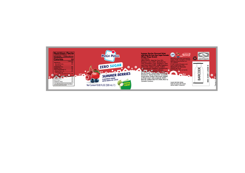 Mogu Mogu Zero Sugar Summer Berries  Drink with Nata de Coco 320ml