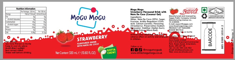 Mogu Mogu Strawberry Drink with Nata de Coco 320ml