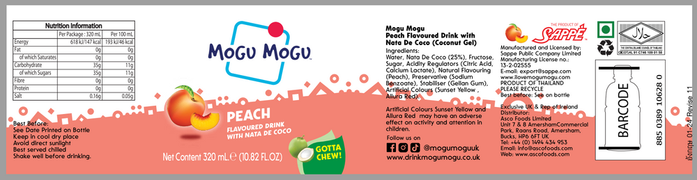 Mogu Mogu Peach Drink with Nata de Coco 320ml