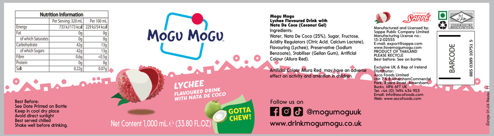 Mogu Mogu Lychee Drink with Nata de Coco 1L