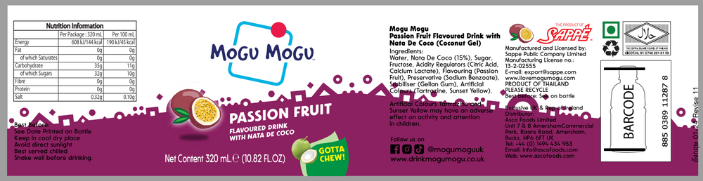 Mogu Mogu Passionfruit Drink with Nata de Coco 320ml